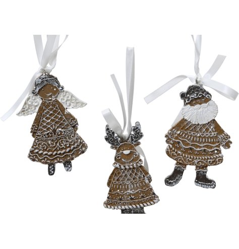 3/A Glitter Gingerbread Bow Hanging Tree Deco, 9.5cm