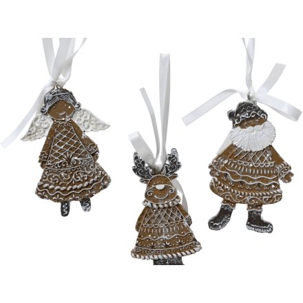 3/A Glitter Gingerbread Bow Hanging Tree Deco, 9.5cm