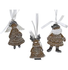 3/A Gingerbread Glitter Bow Hanging Tree Deco, 9.5cm
