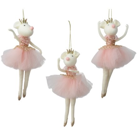 3/A Mouse with Pink Tutu & Gold Crown Hanging Deco, 19.5cm