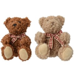 2/A Bear Soft Toy with Checked Red Bow, 10cm