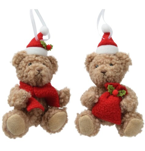 2/A Brown Hanging Bear with Santa Hat, 14cm