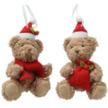 2/A Brown Hanging Bear with Santa Hat, 14cm