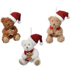 3/A Hanging Bears with Xmas Hat Deco, 12cm