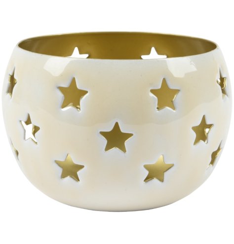 Cream Tea Light with Cut Out Star Design, 7cm