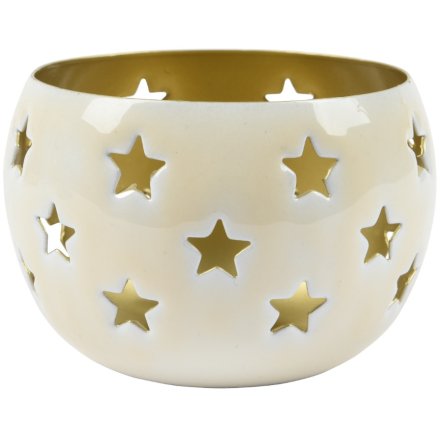 Star Cut out Tea light Holder in Cream, 7cm
