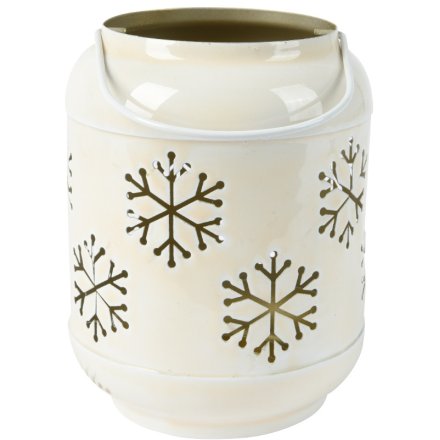 Enamel Cream Lantern with Cut Out Snowflake Design, 20cm