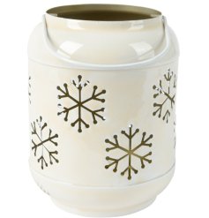 Cream Enamel Snowflake Cut out Lantern, 20cm