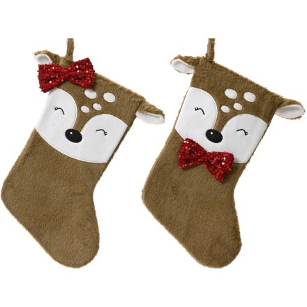 40cm Deer Stockings w/ Glitter Bows