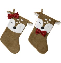 2/a Woodland Deer Stockings w/ Glitter Bows