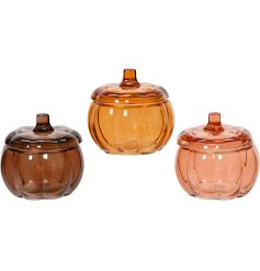 Explore multiple uses for these glass Pumpkins, bring the autumnal feel to your home or a glass 'Trick or Treat jars