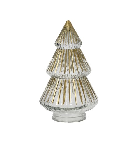 Standing Gold Stripped Christmas Tree Deco, 22cm