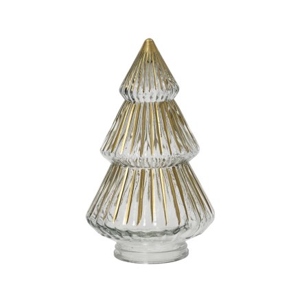 Standing Gold Stripped Christmas Tree Deco, 22cm