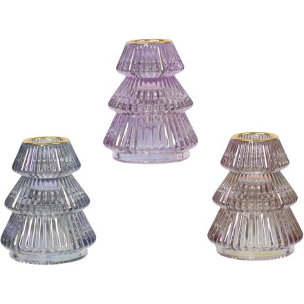 3/A Festive Glass Tree Candle Holder in Pastel, 8cm