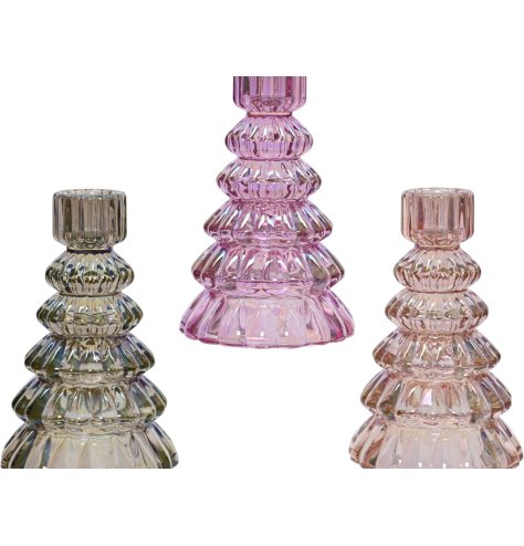 Glass Iridescent Tree Candle Holders 3/a
