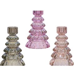 Iridescent Glass Festive Tree Candle Holders 3/a