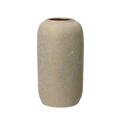 Spruce up your living space with this elegant beige and gold stoneware vase. Achieve a chic home decor upgrade