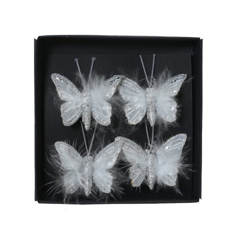 White Butterfly Organza With Spangle Rim On Clip Pack of 4, 5cm