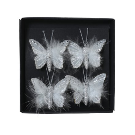 Pack oF 4 Sparkly Butterfly Organza With Spangle Rim On Clip, 5cm