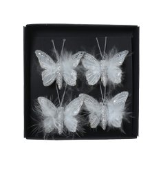 Pack of 4 White Butterfly Organza With Spangle Rim On Clip, 5cm