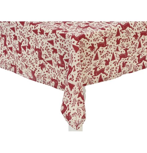 Cotton Xmas Reindeer Tablecloth, 180cm
