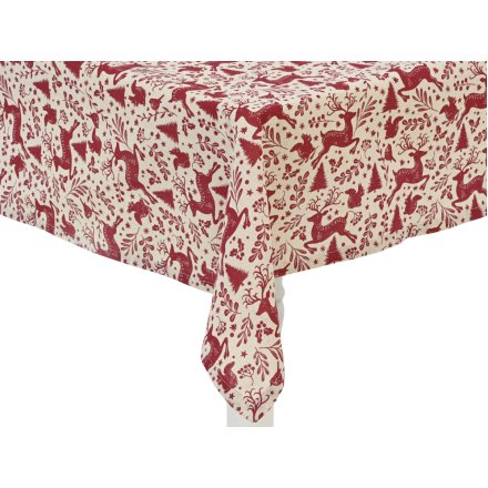 Rectangular Reindeer Cotton Tablecloth, 180cm