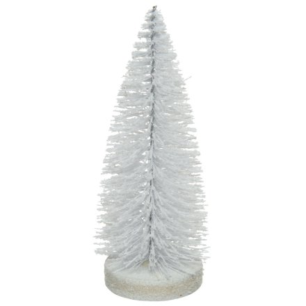 Small White Glitter Brush Tree, 20cm