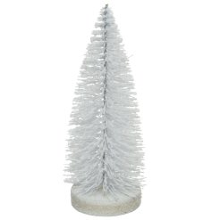 White Mini Glitter Brush Tree, 20cm