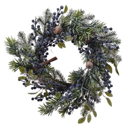 Green Frosted Blue Berries Wreath, 40cm