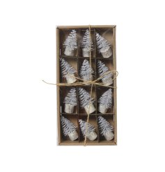 PK 12 Silver Brush Tree Decorations