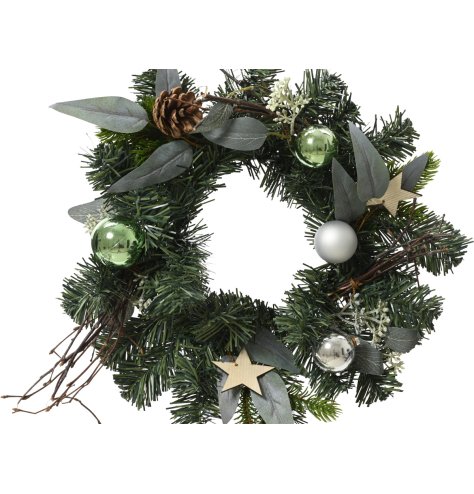 Christmas Indoor Glitter Bauble Wreath, 30cm