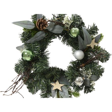 Christmas Indoor Glitter Bauble Wreath, 30cm