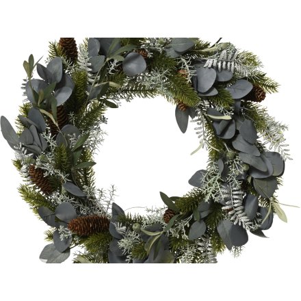 Indoor Silver Leaves & Pinecone Wreath, 40cm