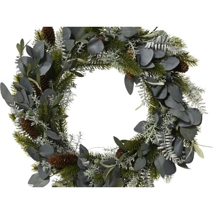 Silver Leaves & Pinecone Modern Wreath, 60cm