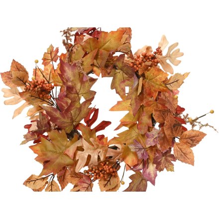 50cm Autumn Polyester Wreath with Leaf Design