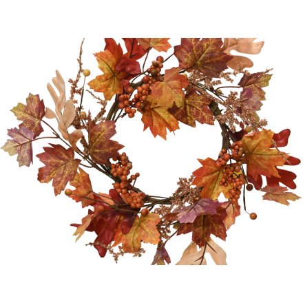 30cm Autumn Wreath with Polyester Leaves Design