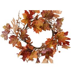 Autumn Polyester Wreath Leaves Design, 30cm
