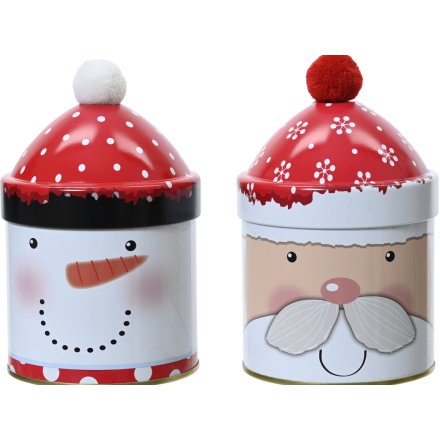  2/A Cone Santa & Snowman Storage Tin,14cm"