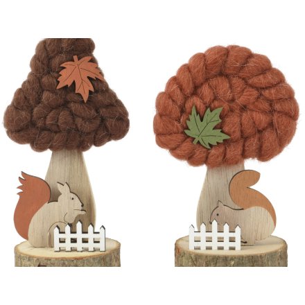 Wooden Mushroom w/ Squirrel & Woolen Tops 