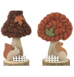 Wooden Mushroom w/ Squirrel & Woolen Tops 