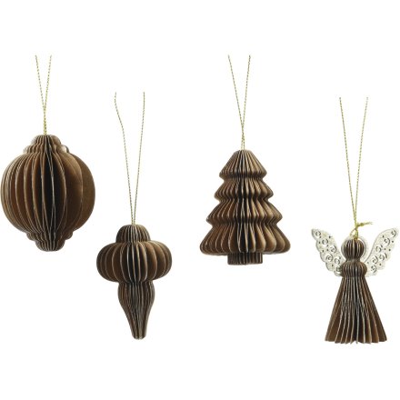 4a Hanging Bronze Paper Ornaments w/ Gold Brush Edges