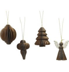 4a Hanging Bronze Paper Ornaments w/ Gold Brush Edges