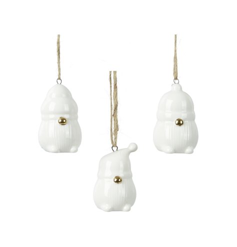 3/A White Hanging Gnome Deco, 5.4cm