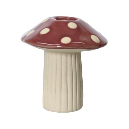 Mushroom Candle Holder w/ White Dots, 9.5cm