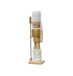 25cm Wooden Nutcracker w/ White Fur 