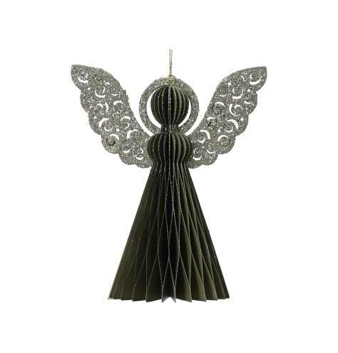 Hanging Angel Tree Deco In Champagne Painted small Green, 8cm