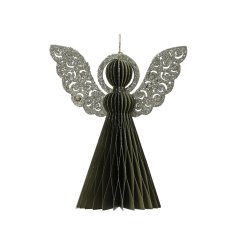 Small Green Champagne Painted Edge Paper Angel Deco, 8cm