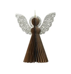 Champagne Painted Edge Paper Angel Deco, 15cm