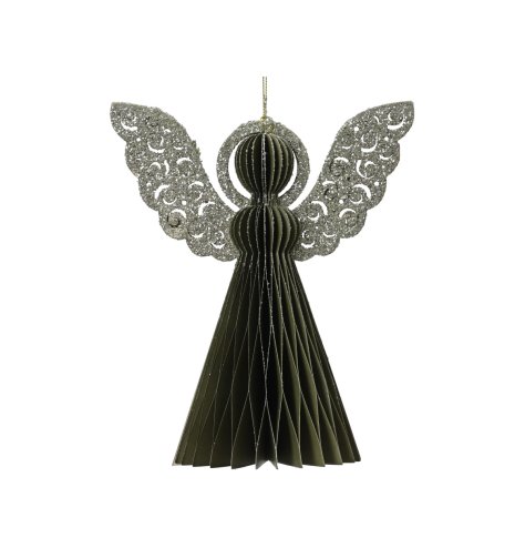 Medium Hanging Angel Tree Deco In Champagne Painted Green, 15cm