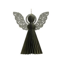 Med Green Champagne Painted Edge Paper Angel Deco, 15cm